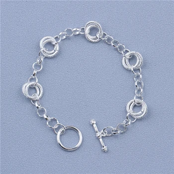 

Round Link Chain Bracelet Charm Wrist Bangle Clasp for Girls and Women's Gift Silver Color Adjustable Hand Chain 19.5 Cm/7.6inch
