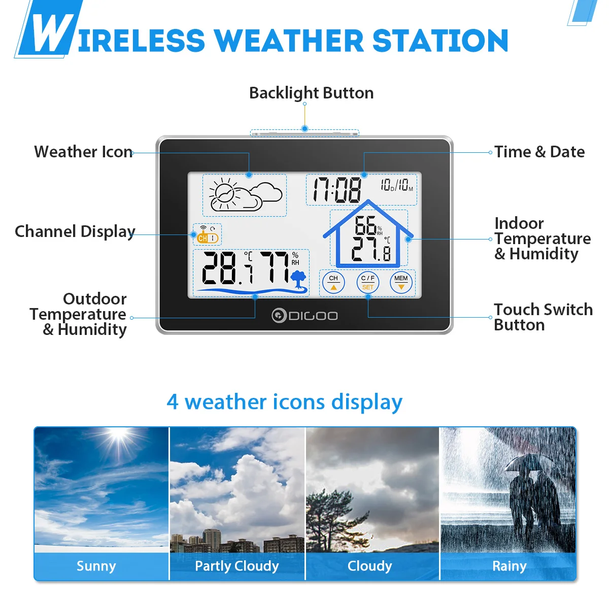 Digoo беспроводной термометр с сенсорным экраном гигрометр для помещения