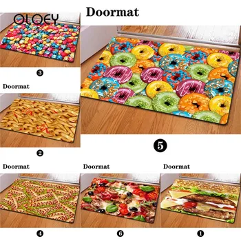 

40 * 60cm3D Burger Pizza Pattern Goose Down Non-slip Carpet Kitchen Living Room Floor Mat Home Bedroom Decorative Floor Mat ..