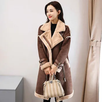 

Women Winter Autumn Long Faux Lamb Fur Coat Overcoat Warm Thick Jacket