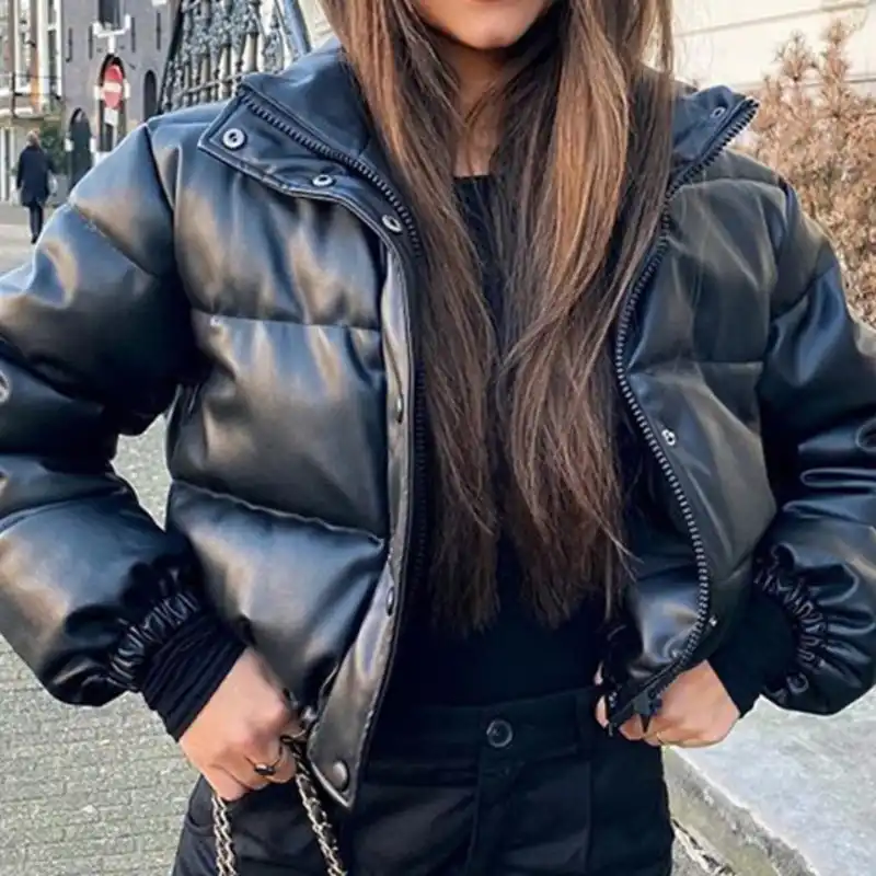 黒人女性の冬のジャケット暖かいショートパーカー女性のファッションpuレザーコートエレガントなジッパー綿ジャケット女性 パーカー Aliexpress