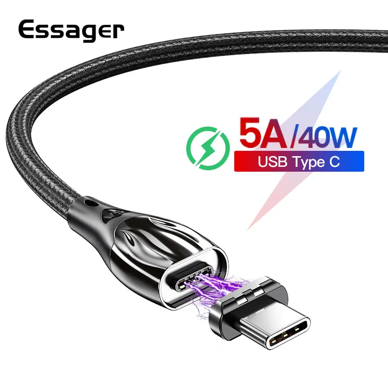 Магнитный usb-кабель Essager 5A type-C для huawei mate 30 20 P30 P20 Pro Lite USB-C Магнитный кабель для быстрой зарядки кабель для передачи данных type-c