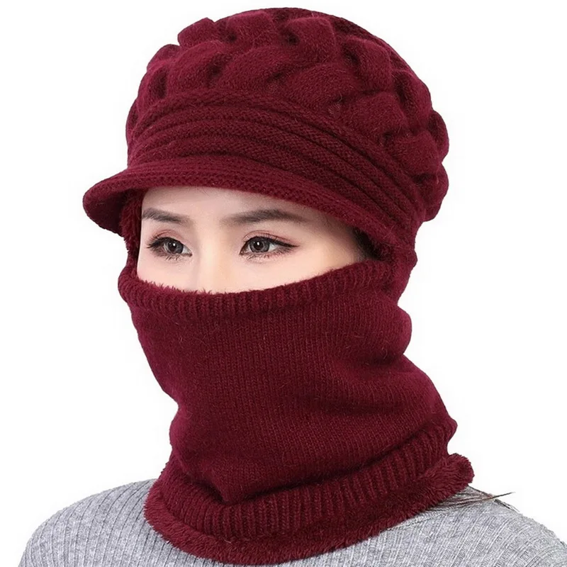 Coral Fleece Winter Hat Beanies Women's Hat Scarf Warm Breathable Wool Knitted Hat For Women Double Layers Protection Caps