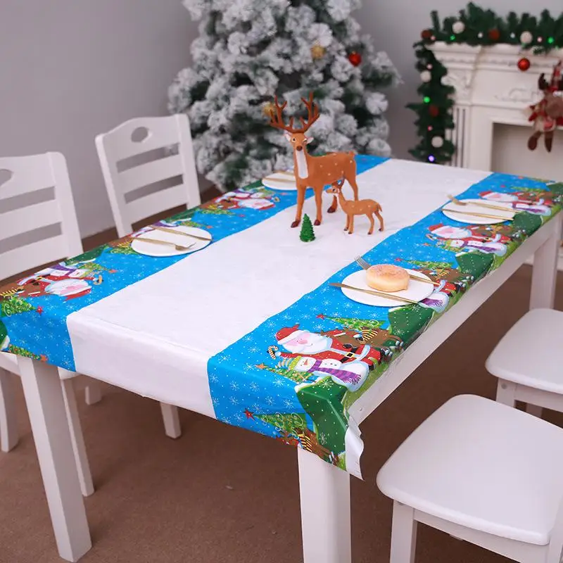 

2020 Xmas Disposable Santa Claus New Year Christmas PVC Tablecloth for Kitchen Dining Table Decorations Home Party Table Covers