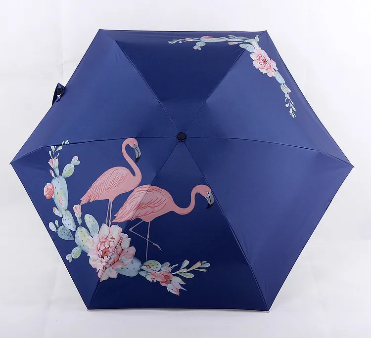 Navy blue Flamingo Карманный мини-зонтик,, 200 г, супер легкие и маленькие складные зонты, женские Мини-зонты от солнца, женские зонты для путешествий - Цвет: Navy blue Flamingo