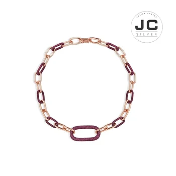 

New Fashion Charms Silver 925 Original Engraving,Burgundy And Pink Chain Necklace For Women Mono Glamour Jewelry Gift