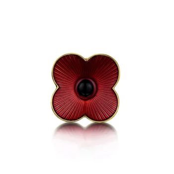 

1" Gold Tone Red Enamel Scottish Poppy Flower Brooch Remembrance Gifts