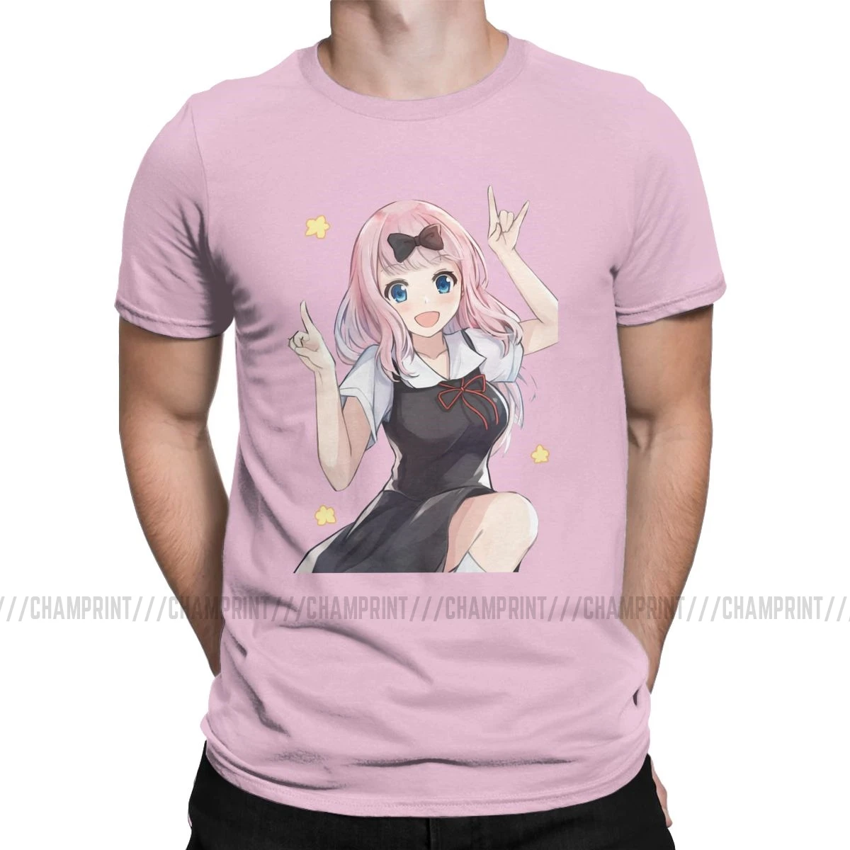 Humor Cute Fujiwara Chika Kaguya Sama Love Is War футболки с аниме рисунком футболки с короткими рукавами одежда с графическим принтом - Цвет: Розовый