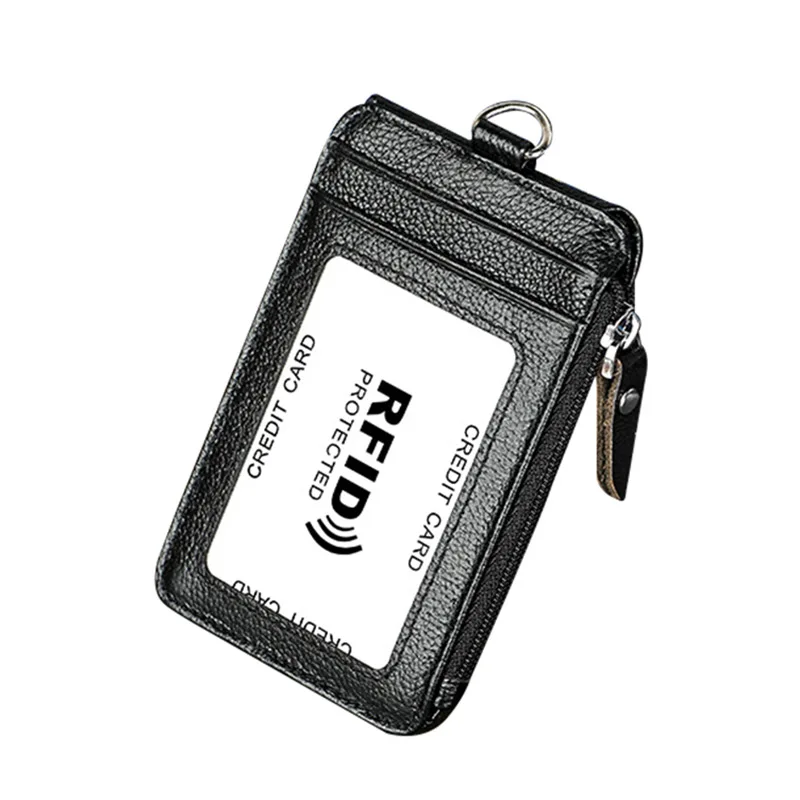 Мужской кошелек из натуральной кожи, RFID тонкий, много слотов для карт, держатель для карт, на шею, многофункциональный, Одноцветный, мужской кошелек для монет