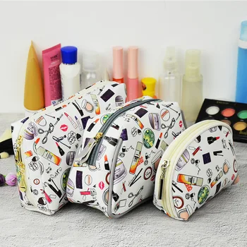 

Large Capacity Digital Printing Storage Hand Makeup Bag Cute Cosmetics Pu Cosmetic Bag Three-piece Set Toiletry Bag Makeup Bag