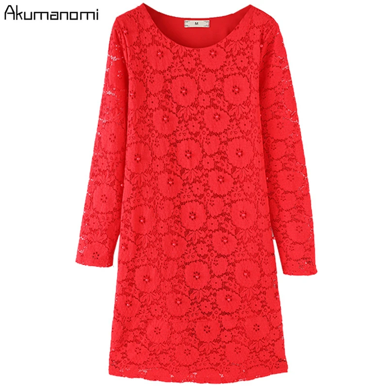 Осенне-весеннее платье, большие размеры, 5xl-l, красное, с круглым вырезом, женское, кружевное, ТРАПЕЦИЕВИДНОЕ, вечерние, сексуальное платье, халат, Femme Vestidos De Verano