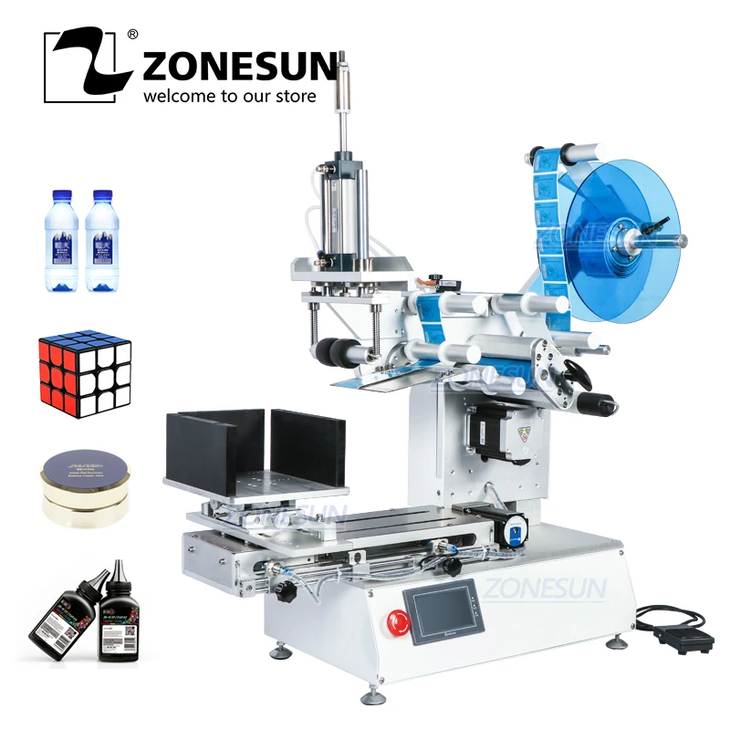 

ZONESUN XL-T803 полу-автоматическая плоская Пластик банок Стразы «Кубик Рубика» шампуни, воды молока для этикетирования бутылок, прибор для нанесения этикеток