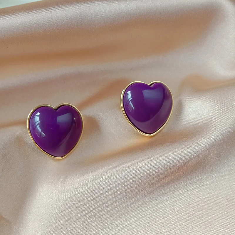 

2020 New Design Elegant Vintage Purple Heart Stud Earrings Fashion Simple Love Earrings For Woman Romantic Wedding Jewelry Gift