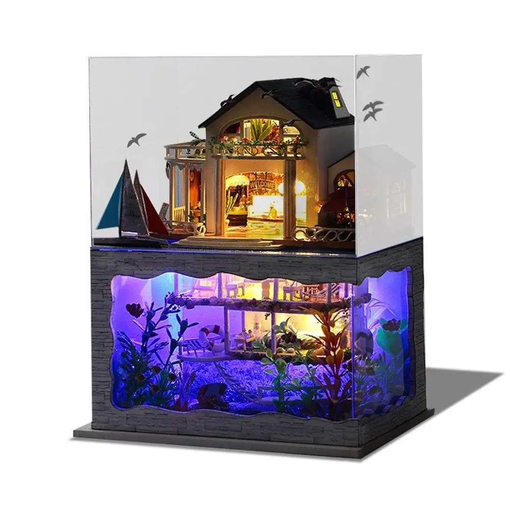 DIY Cottage Hawaiian Villa Toys Cute Families House Miniature Dollhouse Hand-assembled Architectural Model Creative Gift Toy