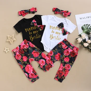 

Newborn Baby Girl Clothes Toddler Girl Outfits Ruffle Long Sleeve Tops Pants with Hats and Headband Fall Summer Clothes Sets
