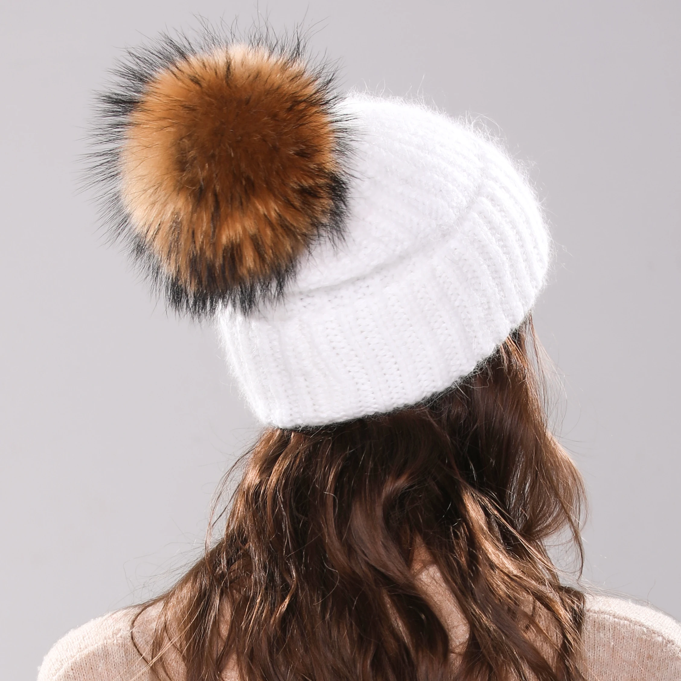 Angola Rabbit Fur Knitted Hat With Real 