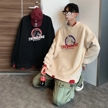 

2019 Autumn And Winter New Youth Pop Fake Two Worn Round Neck Sweatshirt Fashion Casual Cut-out Pullover Black / Beige S-XL