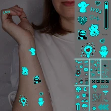 Luminous Tatto Elephant Panda Cute Animal Blue Glow Waterproof Temporary Tattoo Sticker Women Men Kids Child Love Couple Tattoos