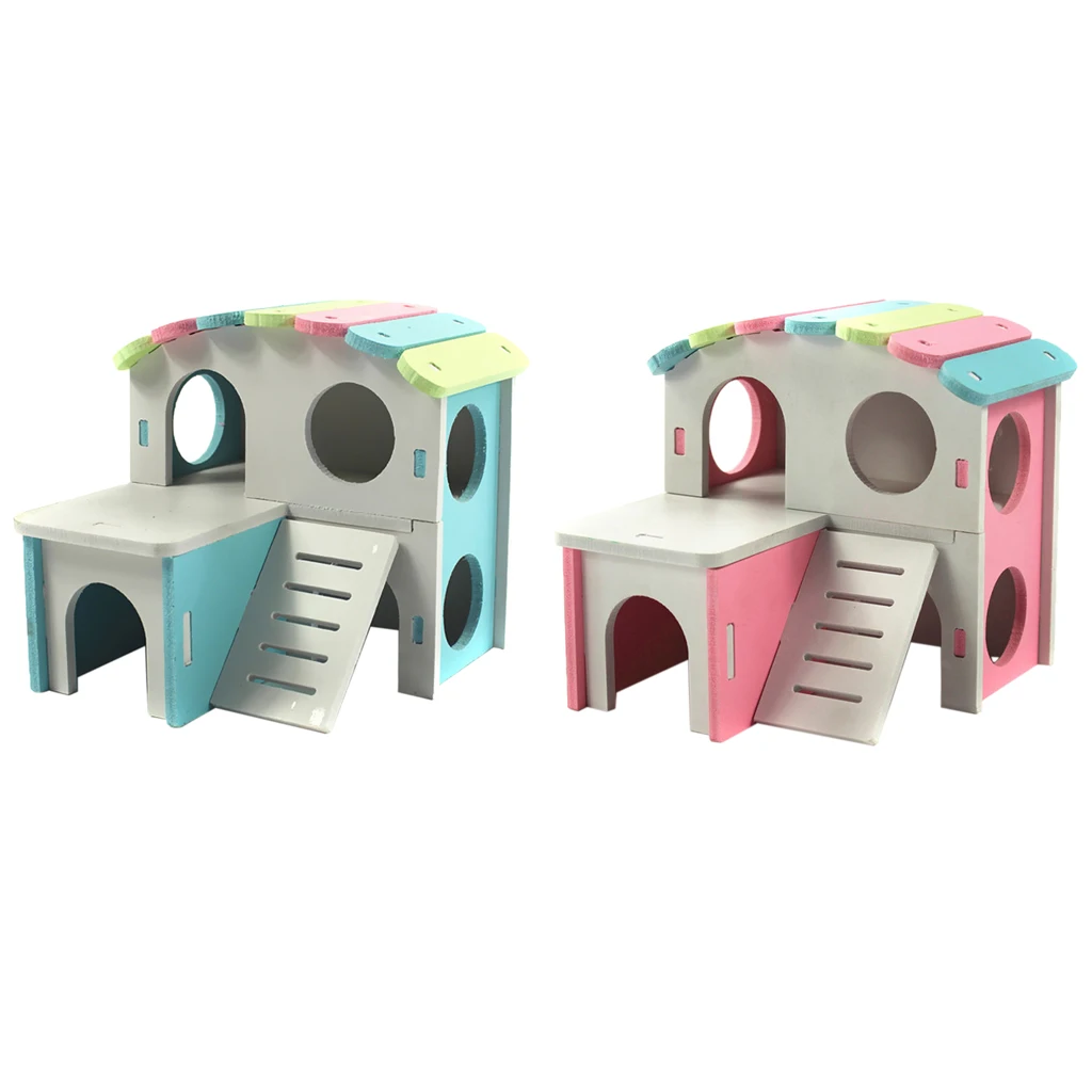 Small Pet Guinea Pig Hamster House Wooden Cabin Climb Play House Cage Toy