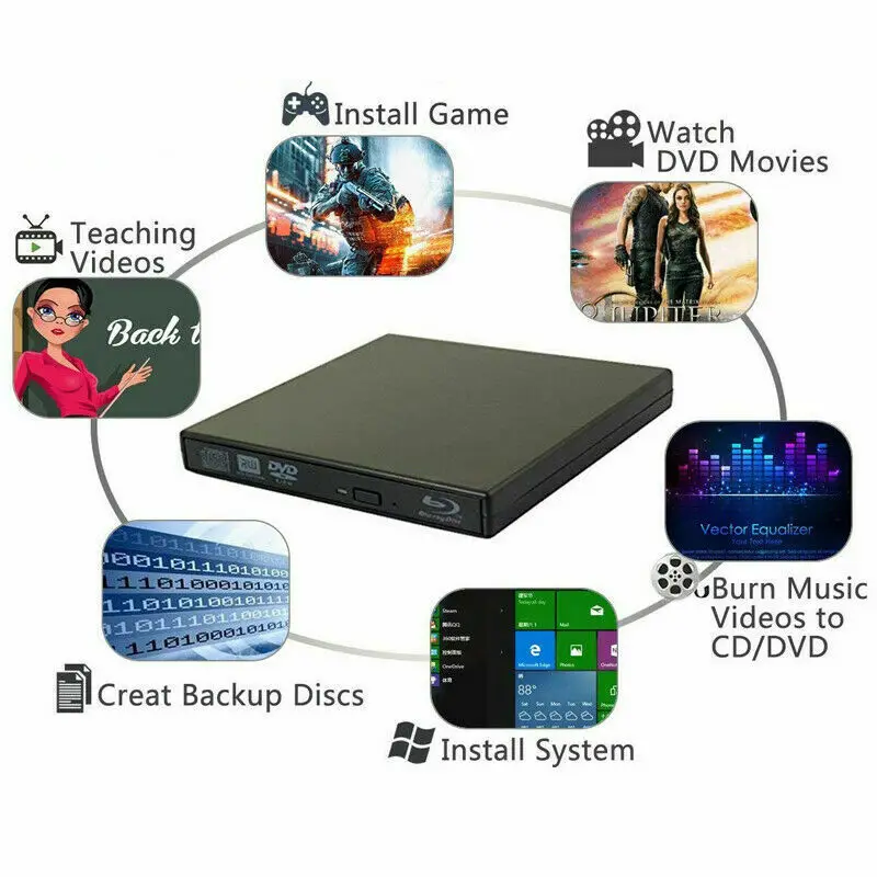 Slim External DVD Drive RW USB 2.0 CD Writer Drive Burner Player PC Laptop USB Adapter