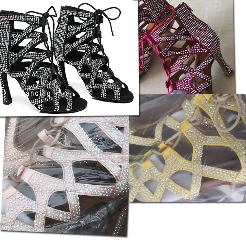 Latin Dance Shoes For Women Dance Shoes Cuban Heel Ballroom Shoes Women Dancing Boots Rhinestones Dance Sandals Jass Dance