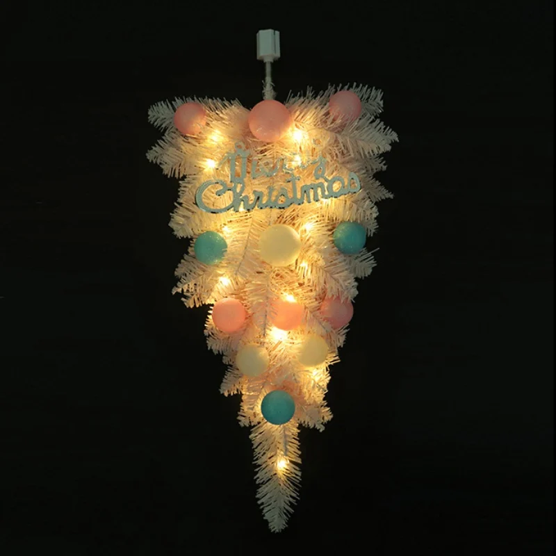 

Upside Down Artificial Christmas Tree Xmas Hanging Pendant With LED String Light Front Door Wall Decor Ornaments