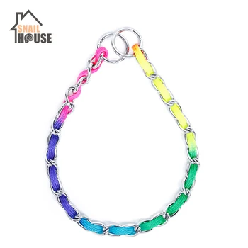 

Snailhouse 2019 Pet Dogs Metal Pinch Training Chain Collar Pet Leash Rainbow Colorful Dogs Supplies Medium Durable Collars Strap