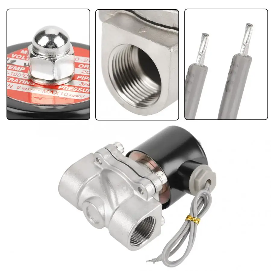 12V G3/4" Stainless Steel 304 Normally Closed Electric Solenoid Valve 2 Position 2 Way N/C Valve