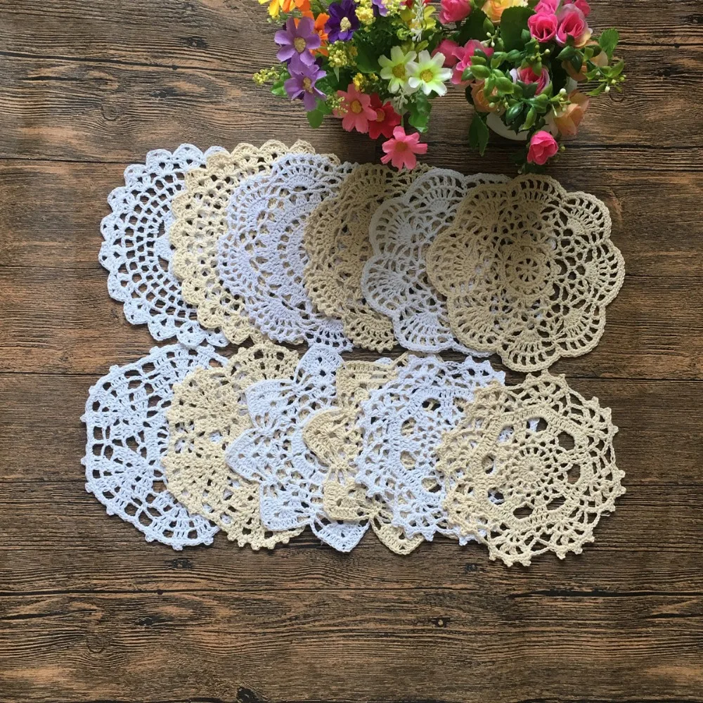 Лот из 12 ручных вязания крючком Doilies " белый и натуральный Винтаж Свадебные Чай Вечерние HD427