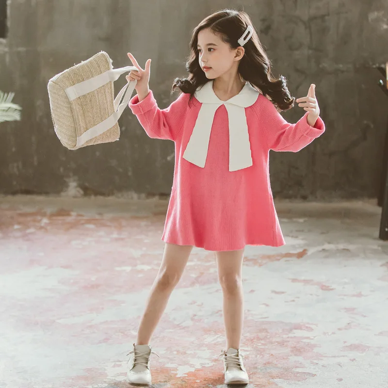 One-Piece Ready Childrenswear New Style Spring And Autumn Girls Dress Sweater CHILDREN'S Sweater Big Boy Sweater