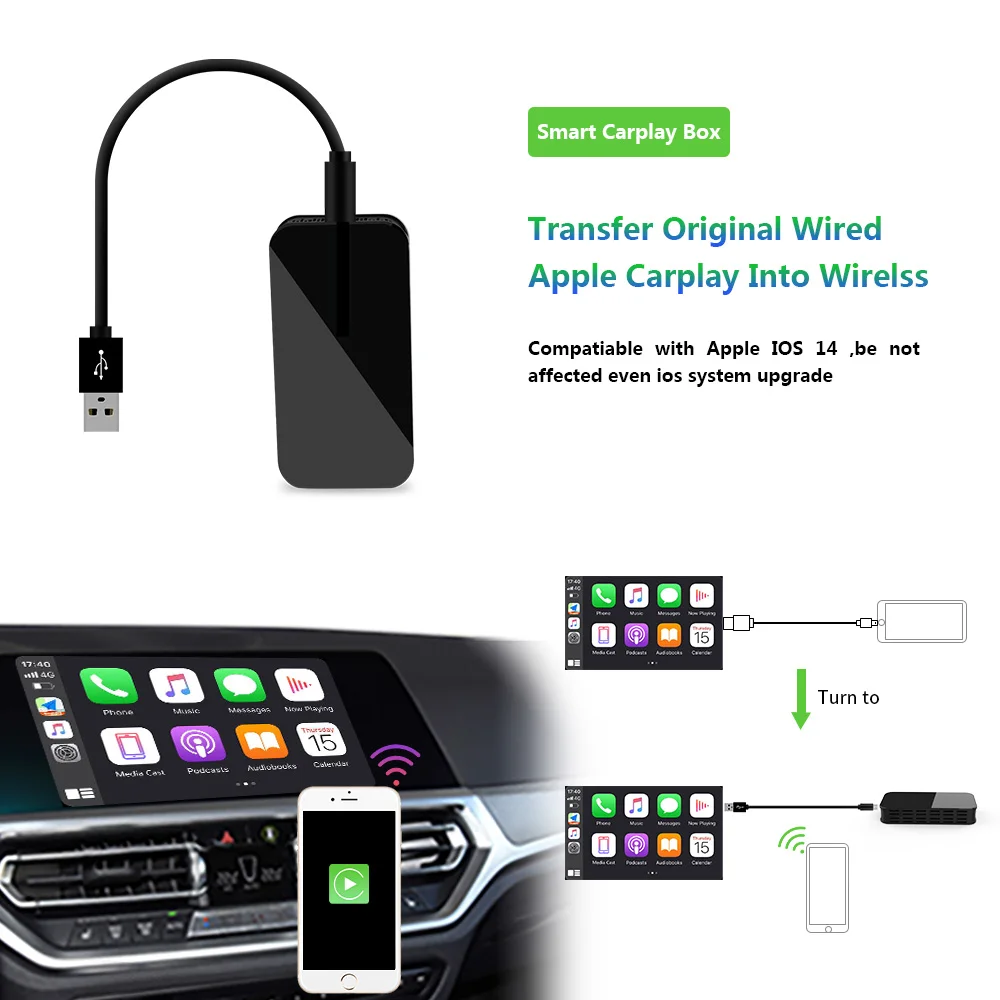 Wireless  Carplay  ai box  support  the  5G wifi  Mirror link with USB video play Car TV box  Plug and Play  Carplay box