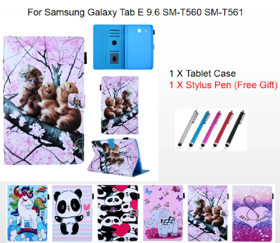 Для Smasung Galaxy Tab E 9 6 T560 SM-T560 SM-T561 милый кот в форме единорога панда слон Tablet крышка
