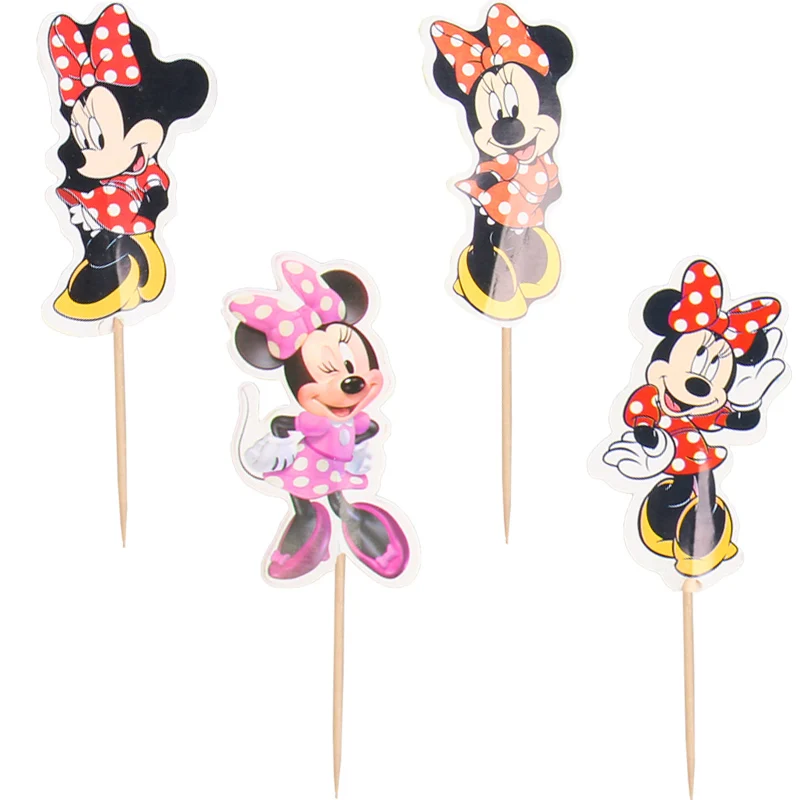 

24PCS Cartoon Minnie Cupcake Cake topper wedding birthday party cake decor mickey minnie mouse theme party supplies cake flag