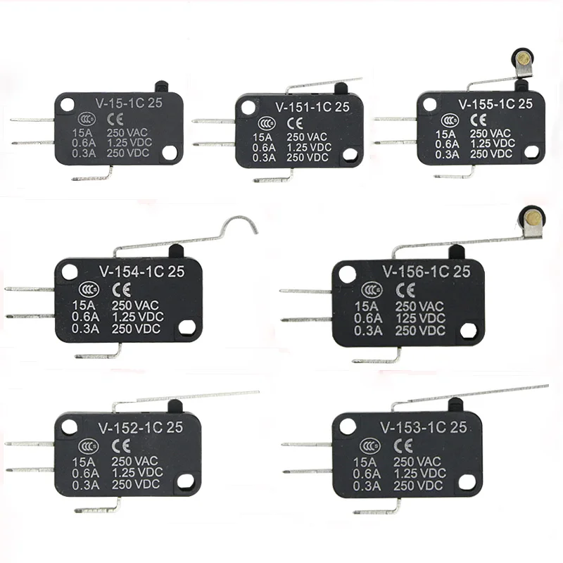 

2pcs V-15-Series Micro Switch Travel Limit Switch V-15 / 151/152/153/154/155/156-1C25 Silver Contacts