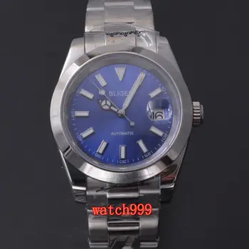 

New fashion BLIGER 40mm blue dial sapphire glass luminous date automatic men's all steel casual watch