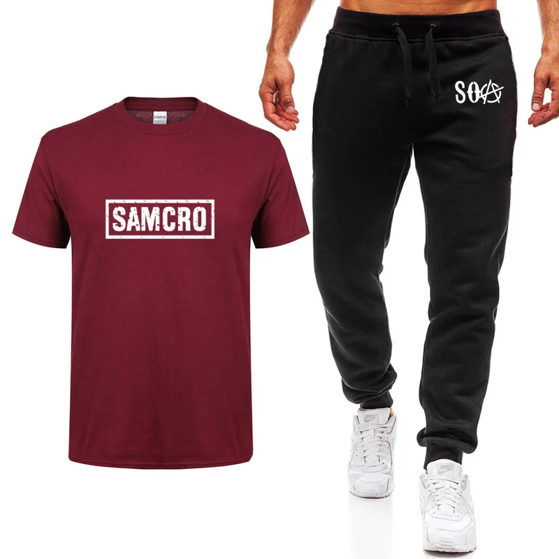 Горячая ТВ соа сыны анархия костюм для косплея мужской футболки SAMCRO череп печати высококачественные хлопковые футболки с коротким рукавом+ брюки костюм - Цвет: 06