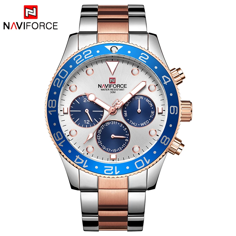 Silver RoseGold NAVIFORCE мужские часы Топ люксовый бренд бизнес новые мужские военные водонепроницаемые спортивные кварцевые часы для отдыха Relogio Masculino - Цвет: Silver RoseGold