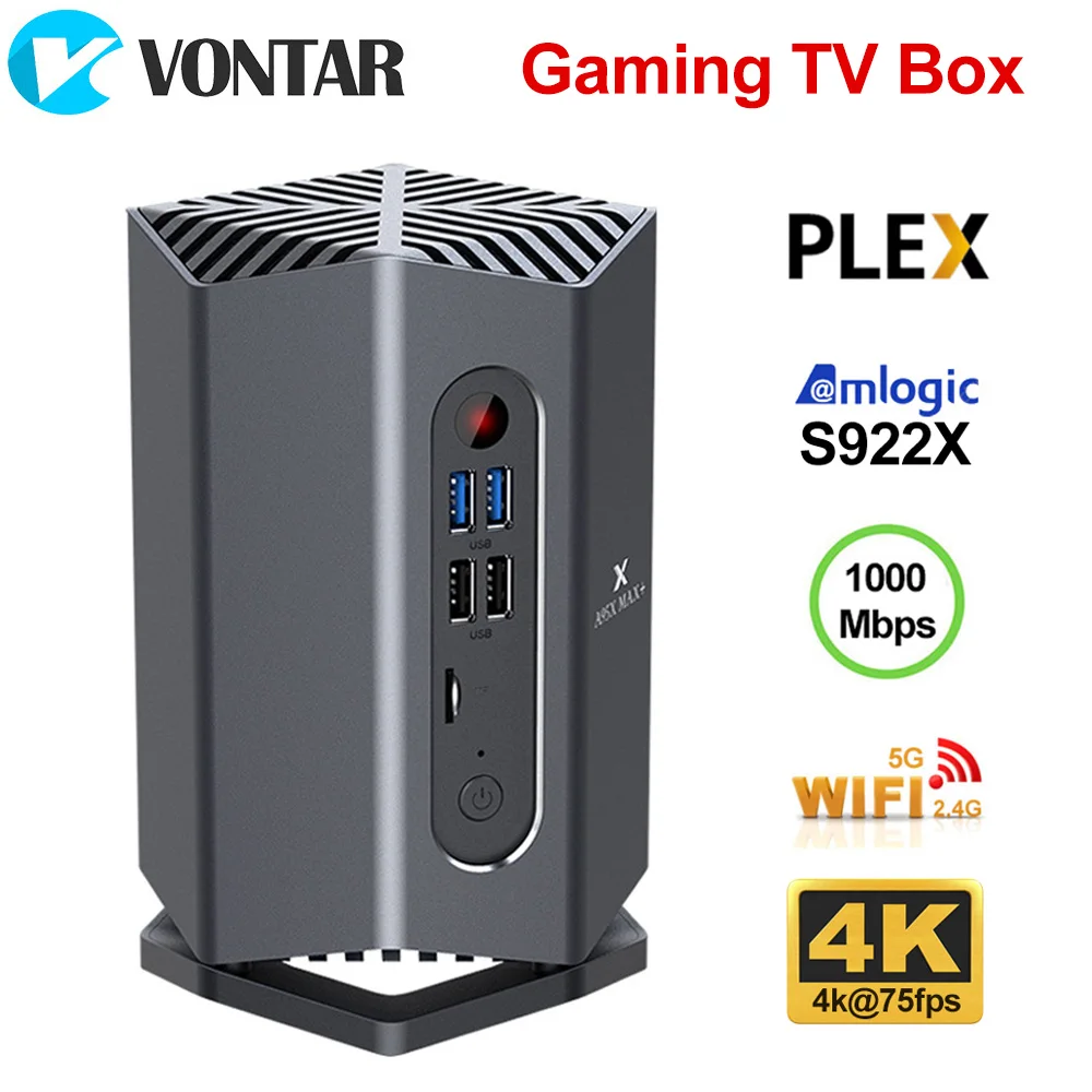 Игровая приставка для Smart TV Android 9 0 A95X MAX PLUS 4 Гб + 64 ГБ Amlogic S922X Dual mimo Wi-Fi 4K 75fps 1000 м LAN PLEX