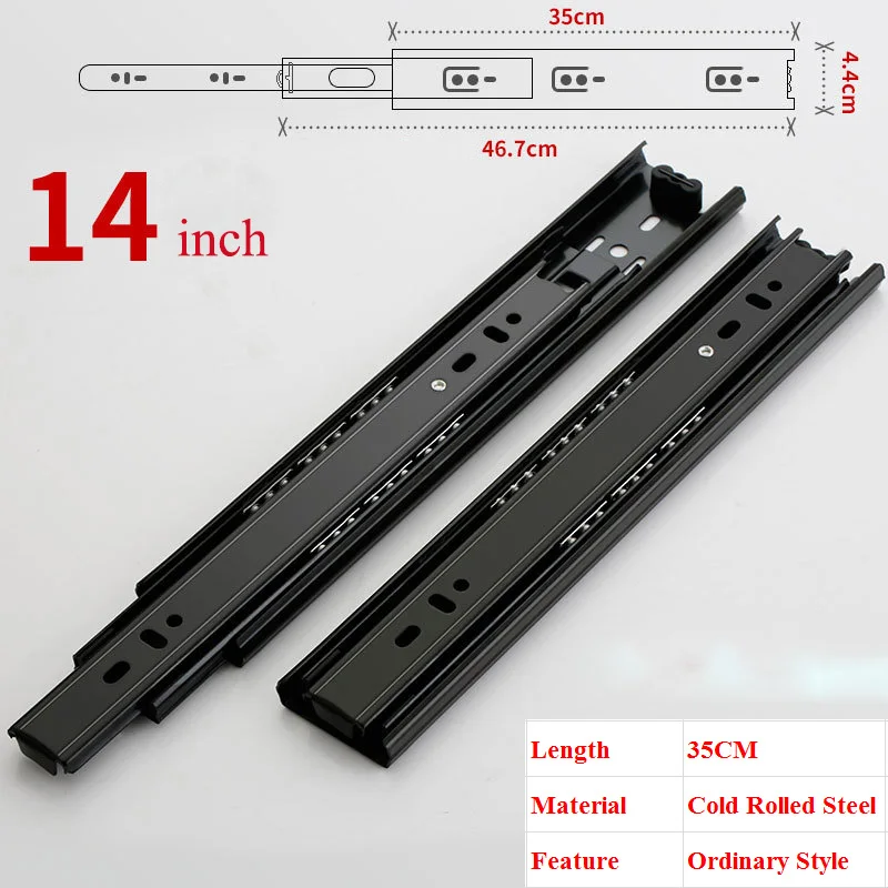 14 inch Высококачественная направляющая из нержавеющей стали 1"-20" для выдвижных ящиков, с мягким закрытием, для мебели, направляющая для выдвижных ящиков, раздвижная трехсекционная направляющая для шкафа - Цвет: 14 inch