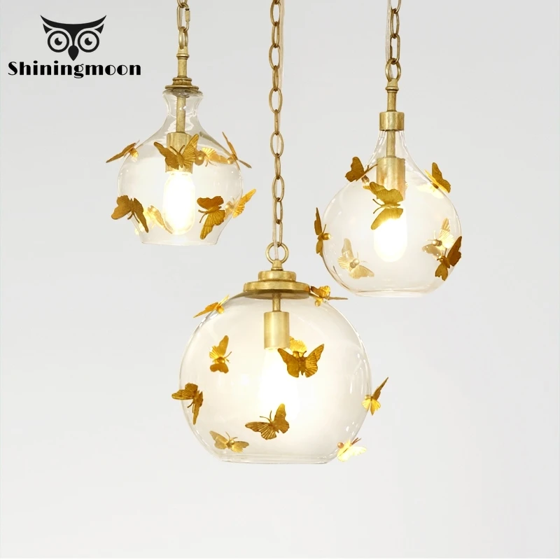 

Modern Golden Butterfly Glass Pendant Lights Lighting Nordic Iron Luxury Vanity Light Pendant Lamp Home Decor Hanglamp Luminaria
