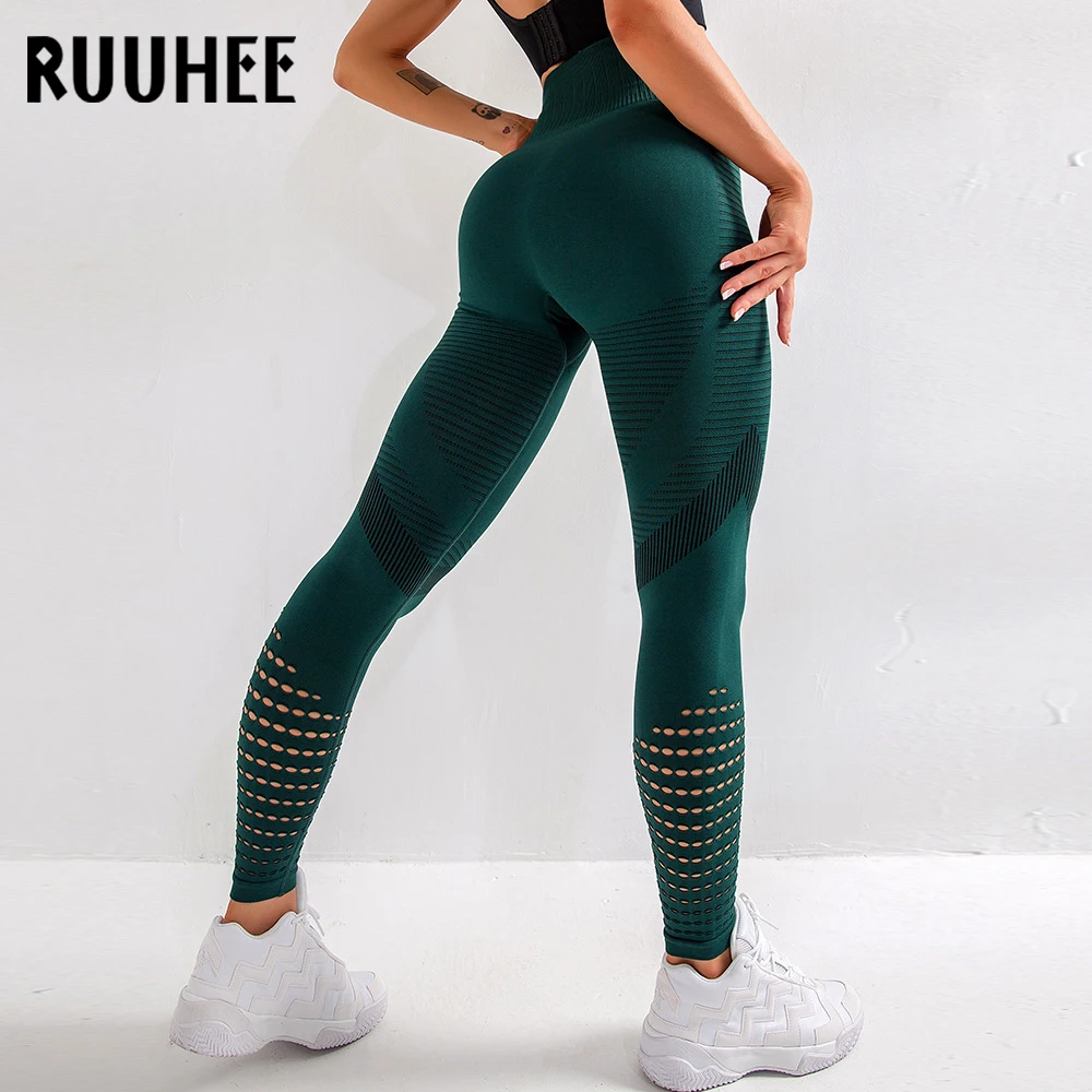 RUUHEE Фитнес Высокая талия леггинсы выдалбливают Бесшовные дышащие Gymwear