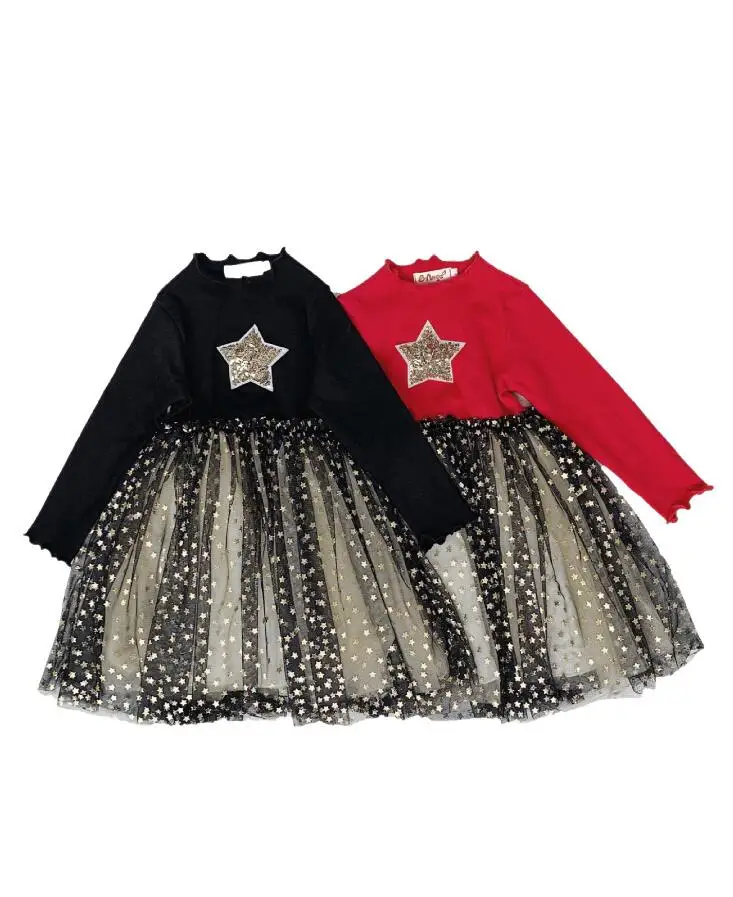 

Retail 2019 New Children Baby Boutique Cotton Star Mesh Dresses ,Girls Princess Sweet Clothes 2-7T