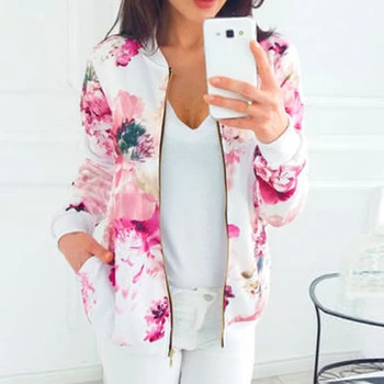 

2020 Floral Printed Summer Women's Jackets Plus Size Short Female Coat Zipper Chaqueta Long Sleeve Women Bomber Jacket