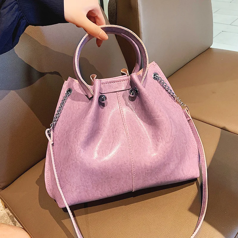 

2019 New Style Large-Volume Bucket Bag Two-Piece Set Retro Oil Wax Leather Europe And America Style Shoulder WOMEN'S Bag