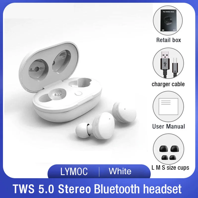 LYMOC IPX7 Waterproof TWS Bluetooth Earphones Wireless Headsets HiFi Stereo Earbuds Touch HD Mic Handsfree For iPhone Xiaomi - Цвет: White