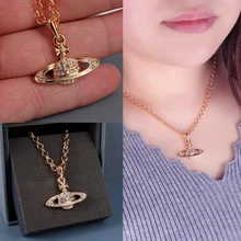 XIAOJINGLING Ouro Prata Rose Gold Cristal Rhinestone Saturno Colar de Pingente Gargantilha Cadeia Colar de Jóias Da Menina das Mulheres Presentes(China)