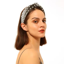 Бархатная повязка на голову с узлом, женская мода, искусственный жемчуг, повязка на голову, украшение для волос, аксессуары, меняющий цвет, светильник F1105