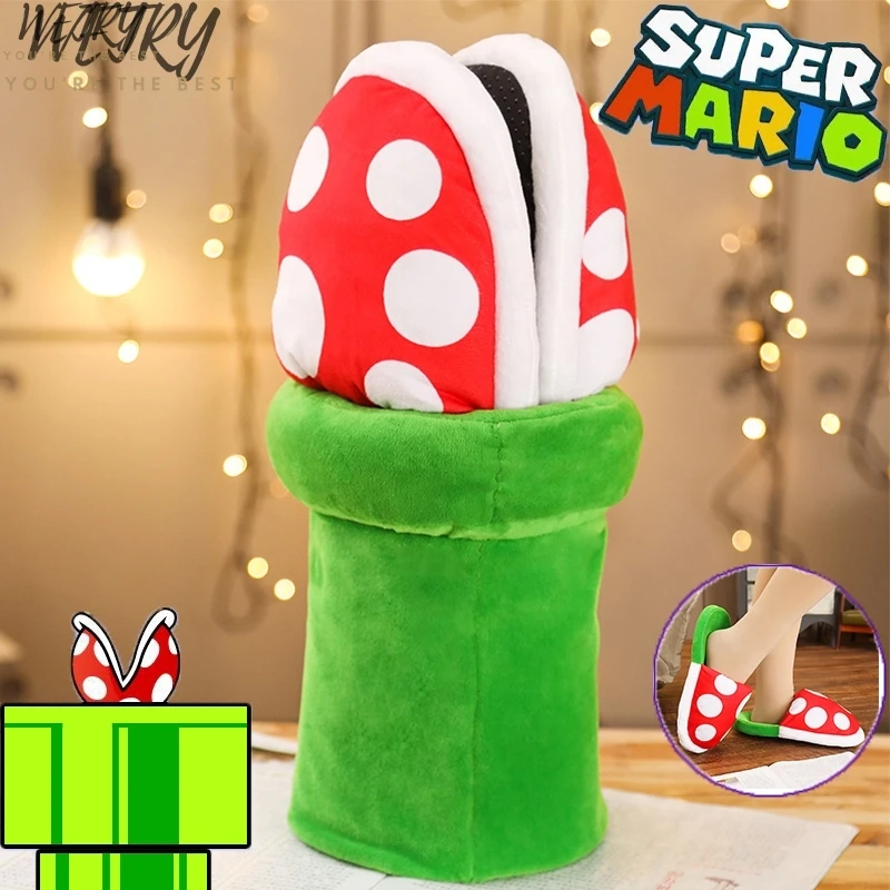 

IN 2020 Mario Bros Slippers Piranha Decoration Flower Cosplay Shoes Autumn&Winter Plush Slipper Christmas Gift Wholesale