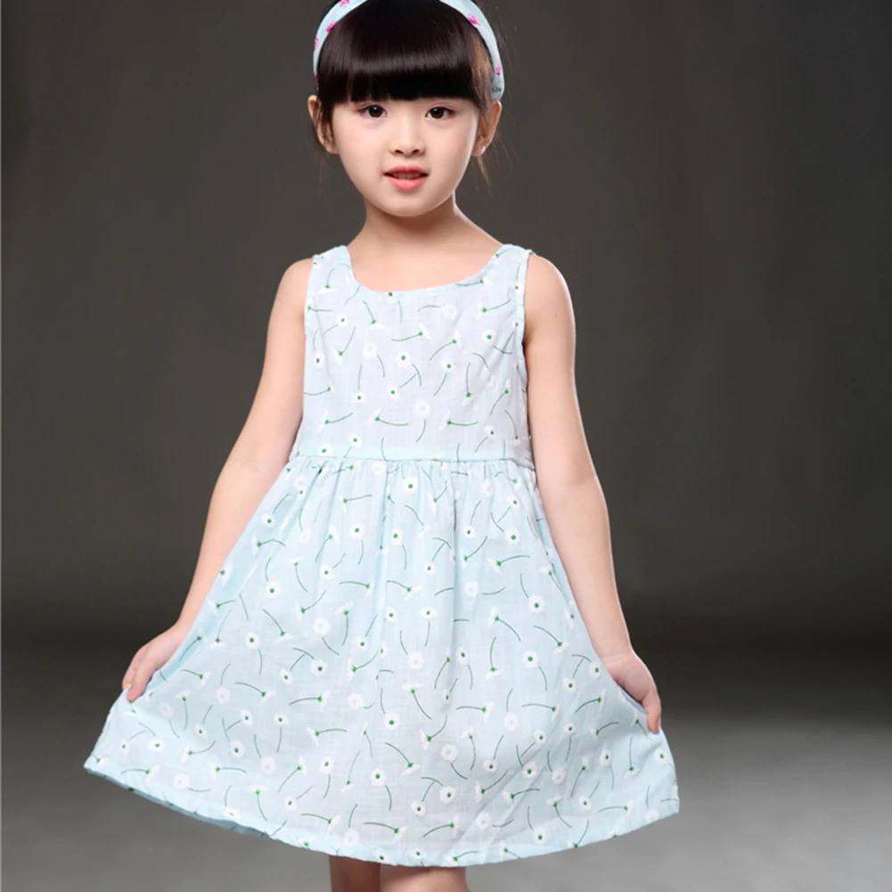 Детское платье без рукавов для девочек летние платья с цветочным принтом для девочек 1-7 лет Детская одежда хлопковое платье принцессы для малышей