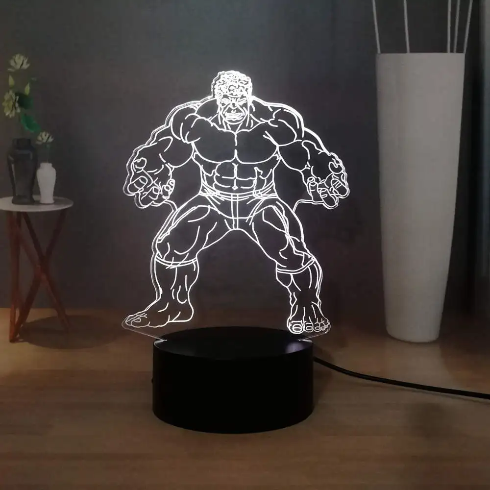 Серия Marvel Movie 3D Super Hero Hulk акриловая светодиодная Ночная RGB лампа с 7 меняющимися